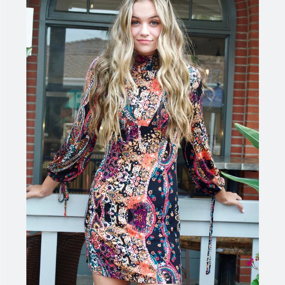 Free people paisley turtleneck dress long sleeve